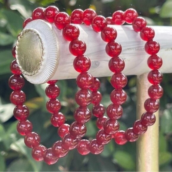 8mm Dark Carnelian Stretch Bead Bracelet - Picture 2 of 7